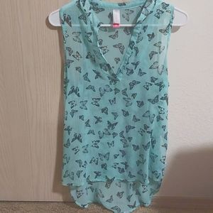 Sheer teal butterfly print tank